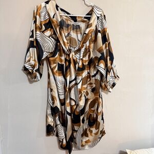 Y2K Kaelyn Max Retro Swirl Print Tunic Mini  Dress  Women's Size M Retro Hippie